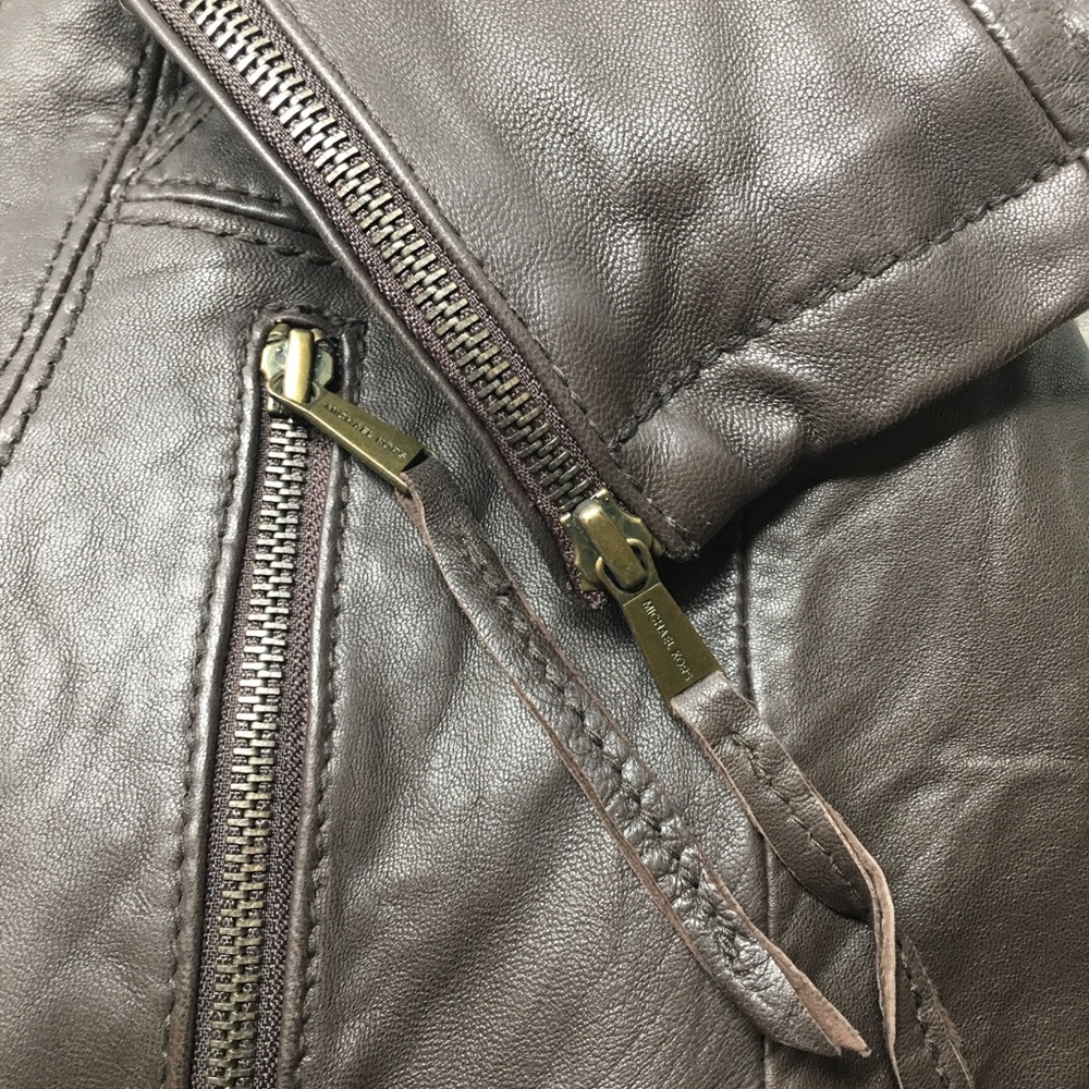 Michael Kors Brown Leather Moto Jacket NWT - Picture 7 of 7